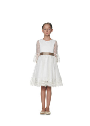 Ivory Polka Dot Tulle Lace Fantastic Flower Girl Dress